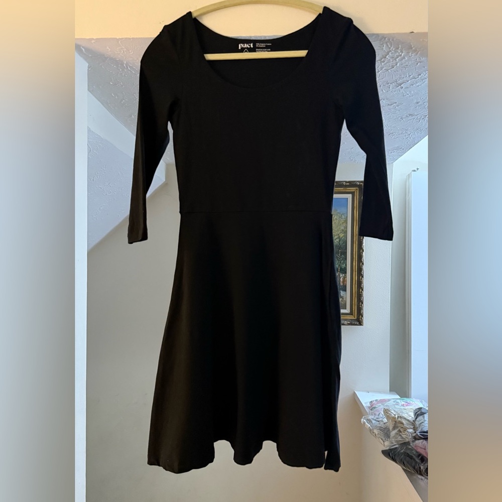 PACT Organic Cotton Fit & Flare Dress – Women’s XS Black - Picture 2 of 6